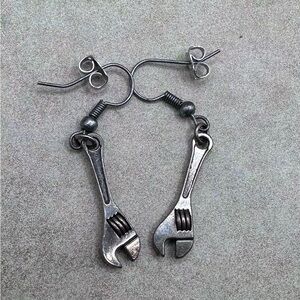 Adjustable Wrench Dangle Earrings - Silver Tone Men’s Accessory